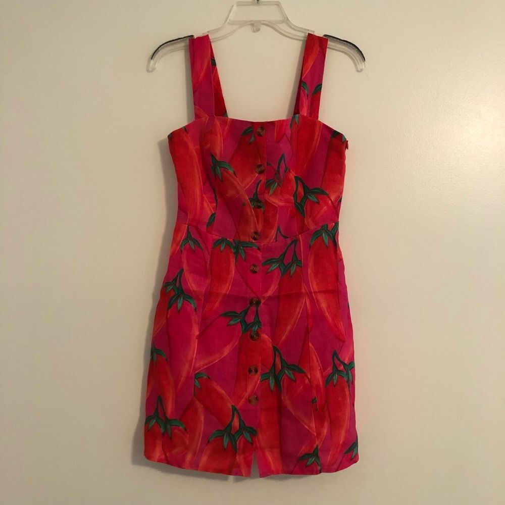 FARM Rio Red Pepper Linen Mini Dress XS NWT Spice Summer Vacation Tomato Girl - Picture 2 of 16